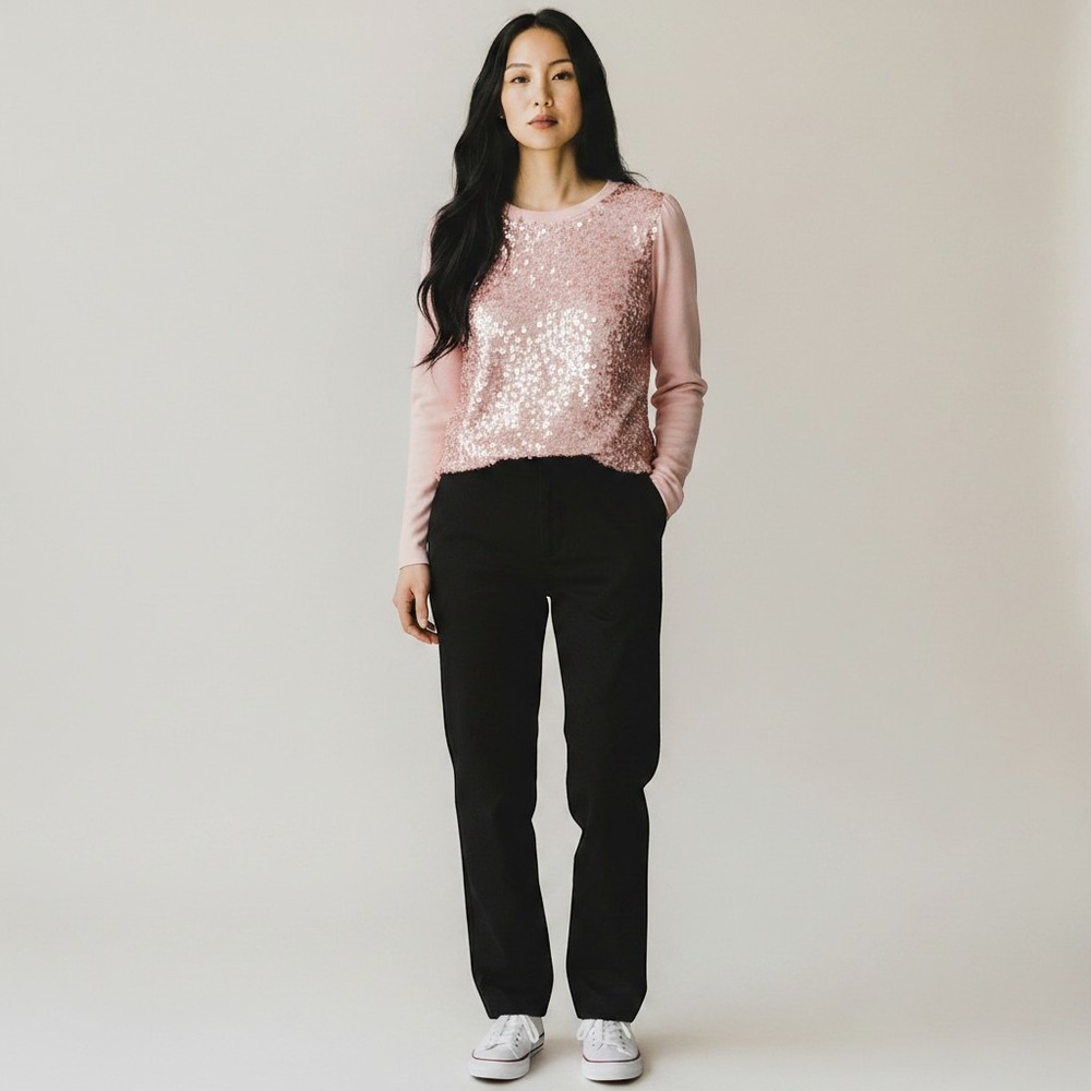NWT J. Crew Women's XS Pink Sequin Long Sleeve Top Crewneck Casual Blouse